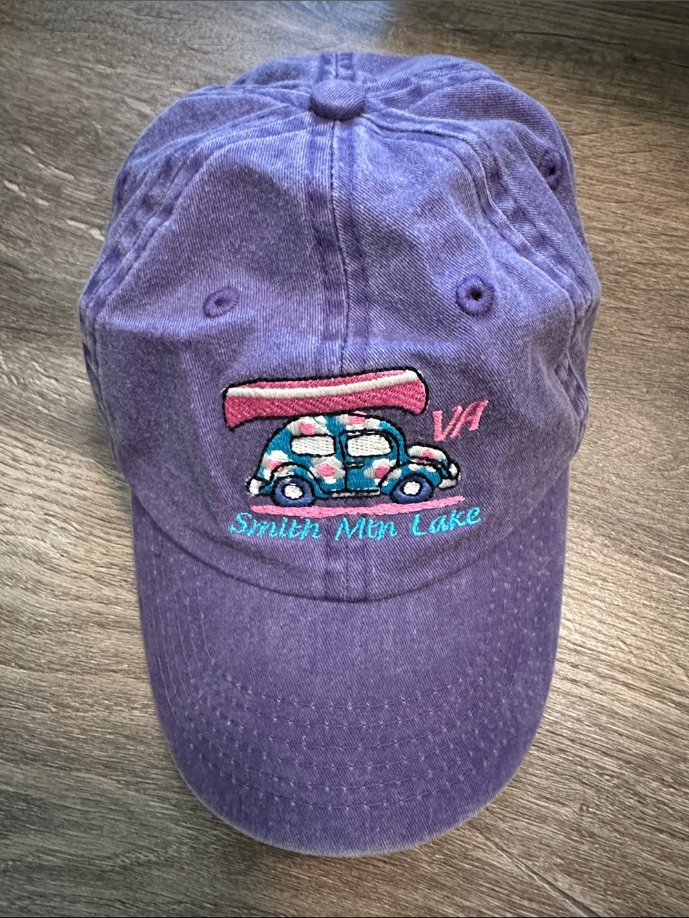 Purple Embroidered 'Smith Mtn Lake' Baseball Cap with Car & Canoe